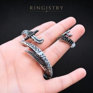 Sterling Silver Zulfiqar Sword Bracelet Ring Set, Islamic Shia Jewelry for Men