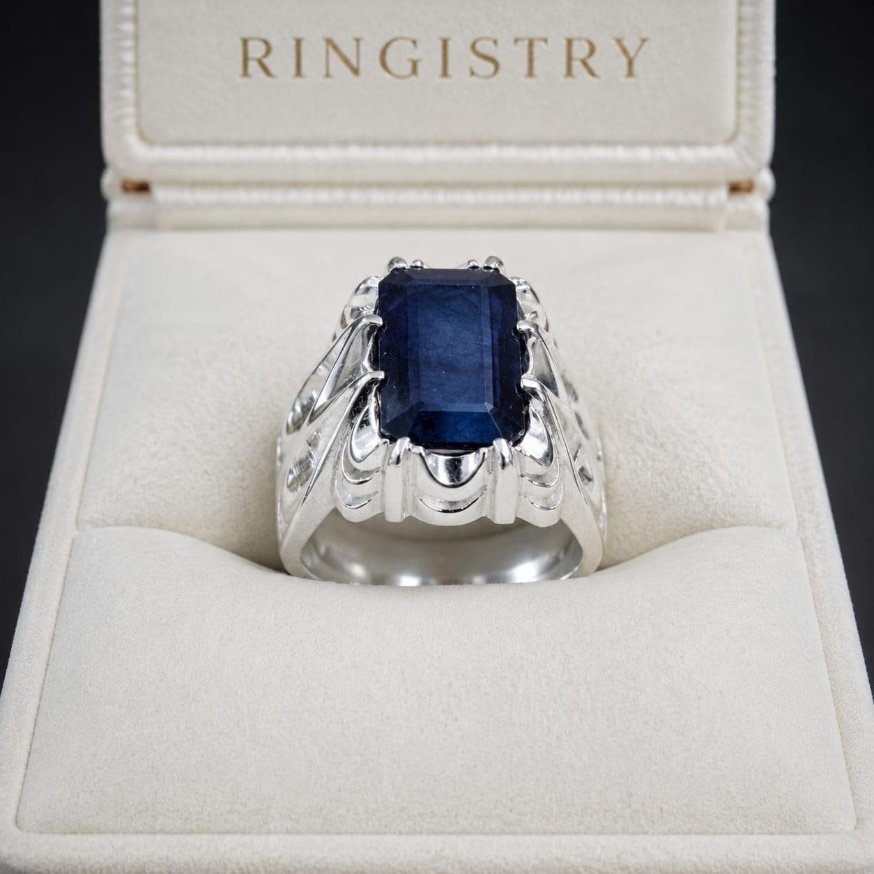 Handmade Turkish Blue Sapphire Silver Ring, Men's Statement Signet Jewelry - Image 2
