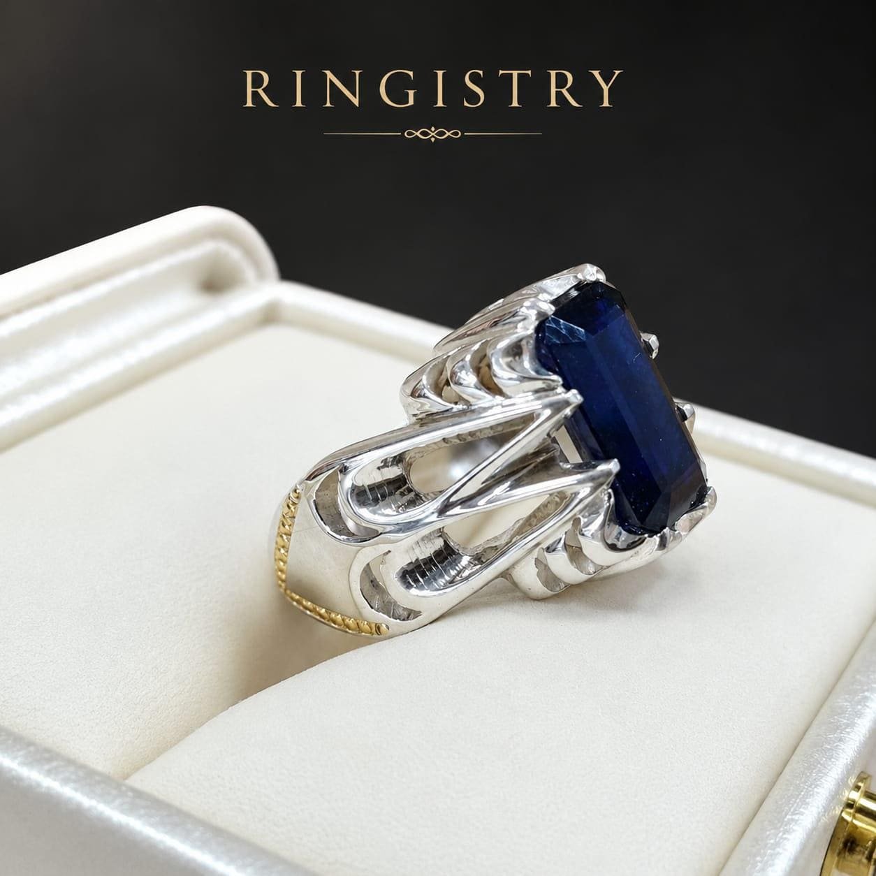 Handmade Turkish Blue Sapphire Silver Ring, Men's Statement Signet Jewelry - Image 4