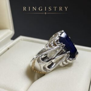 Handmade Turkish Blue Sapphire Silver Ring, Men's Statement Signet Jewelry