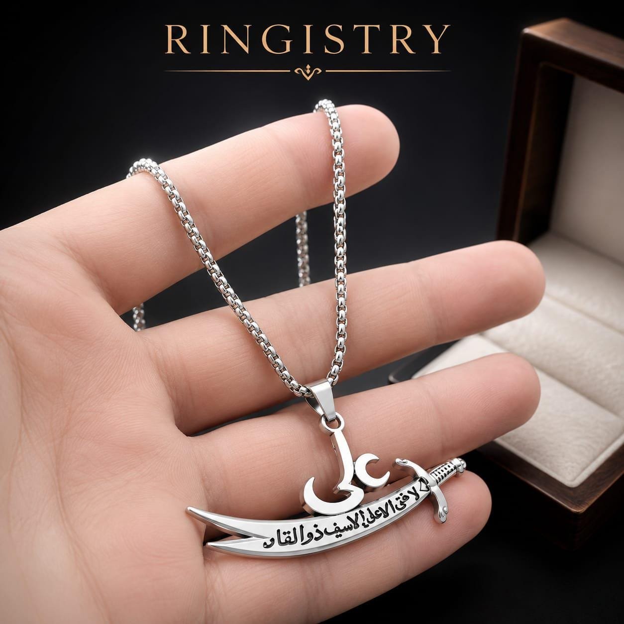 925 Sterling Silver Zulfiqar Sword Necklace | Imam Ali Islamic Pendant, Arabic Calligraphy, Muslim Gift - Image 3