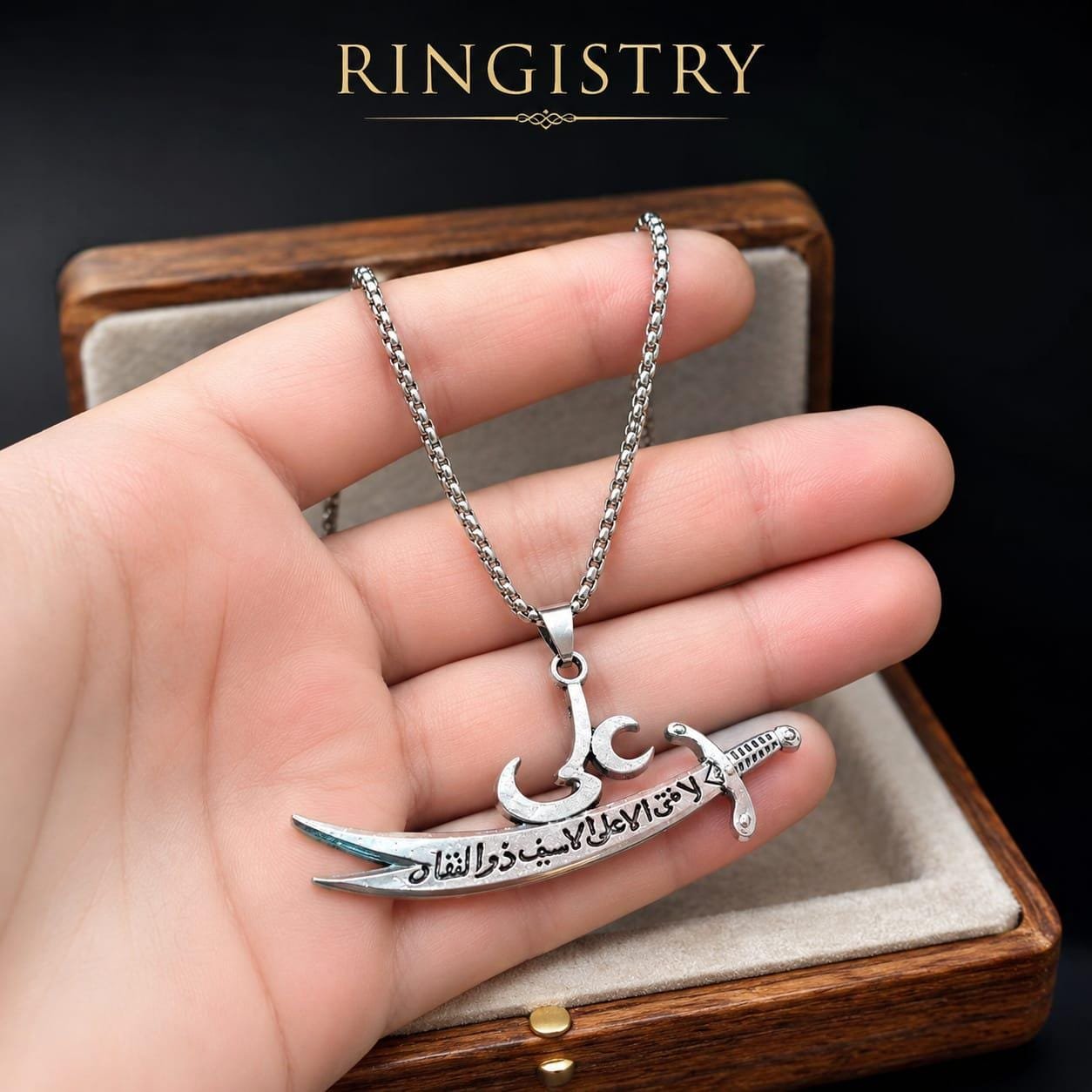 925 Sterling Silver Zulfiqar Sword Necklace | Imam Ali Islamic Pendant, Arabic Calligraphy, Muslim Gift - Image 2