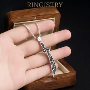 Sterling Silver Zulfiqar Sword Necklace | Arabic Calligraphy Islamic Pendant