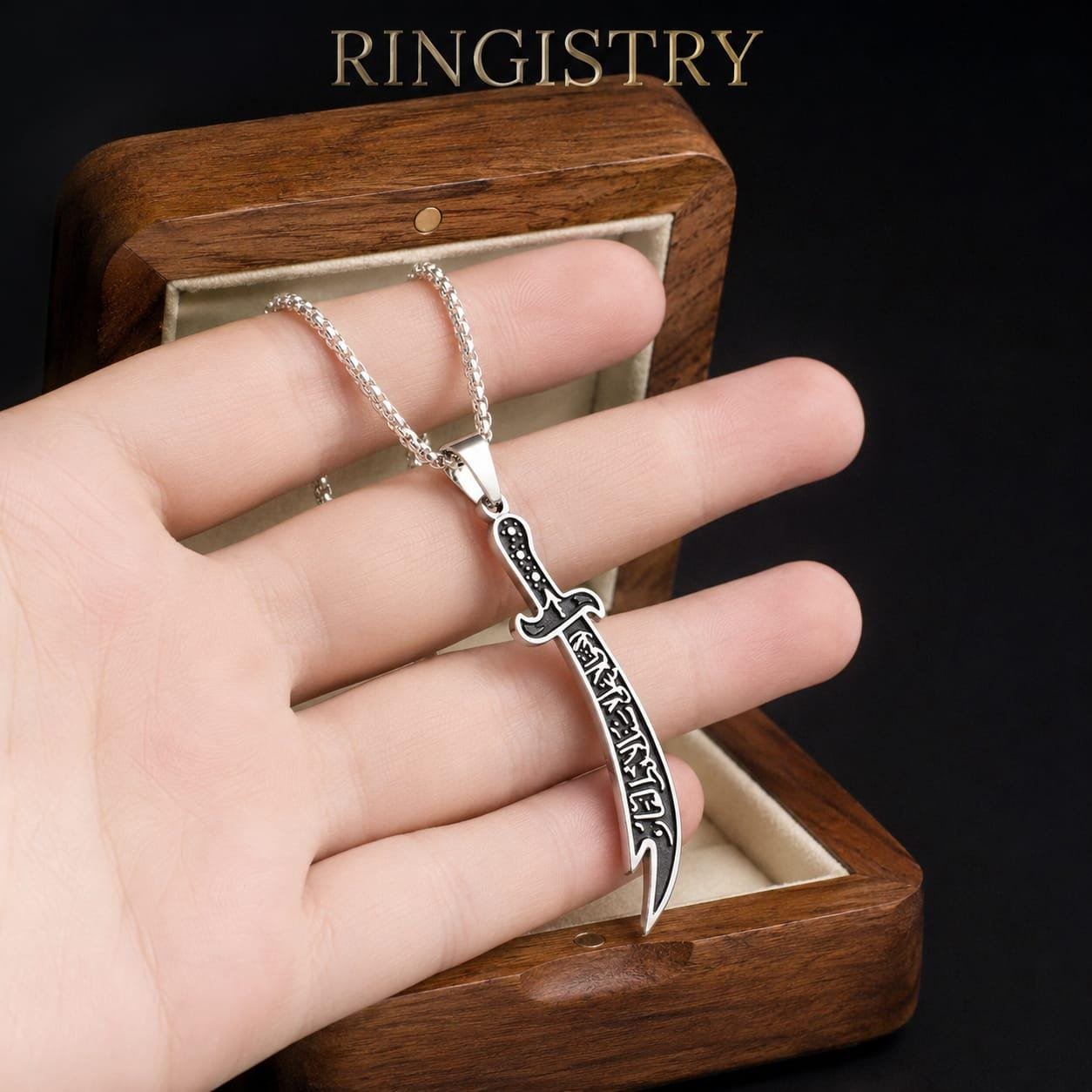 Sterling Silver Zulfiqar Sword Necklace | Arabic Calligraphy Islamic Pendant