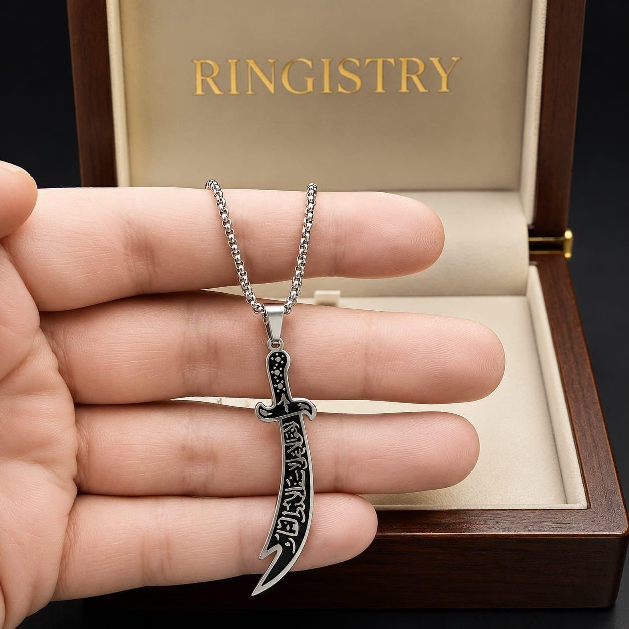 Sterling Silver Zulfiqar Sword Necklace | Arabic Calligraphy Islamic Pendant - Image 2