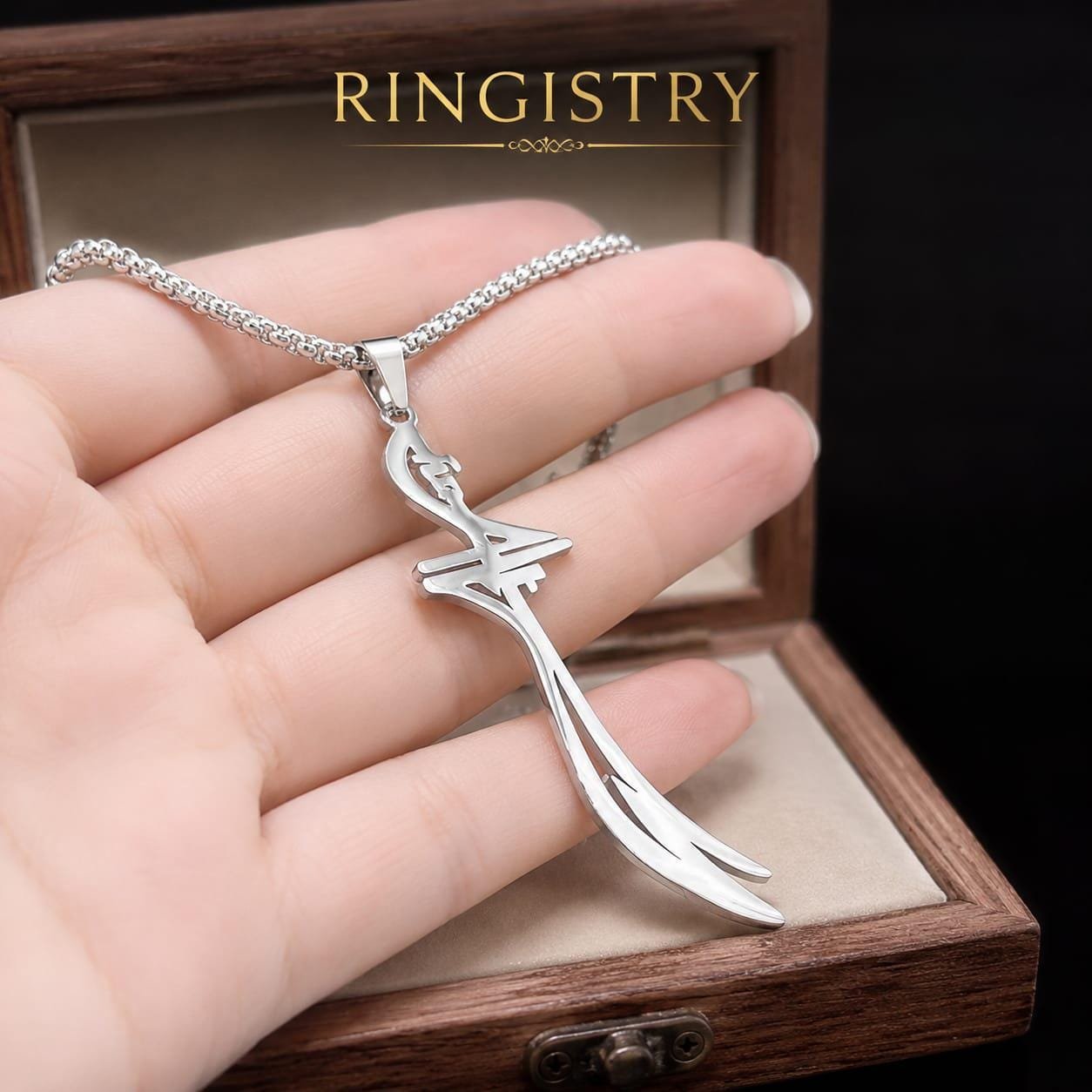 Sterling Silver Zulfiqar Necklace | Arabic Calligraphy Imam Ali Pendant, Muslim Jewelry - Image 3
