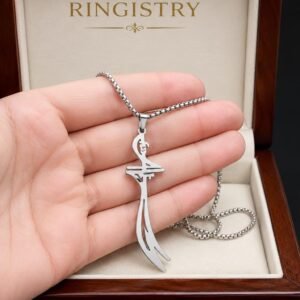 Sterling Silver Zulfiqar Necklace | Arabic Calligraphy Imam Ali Pendant, Muslim Jewelry