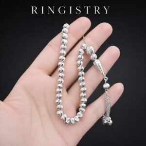 925 Sterling Silver 33 Bead Tasbih, Handmade Islamic Prayer Beads, Engraved Misbaha