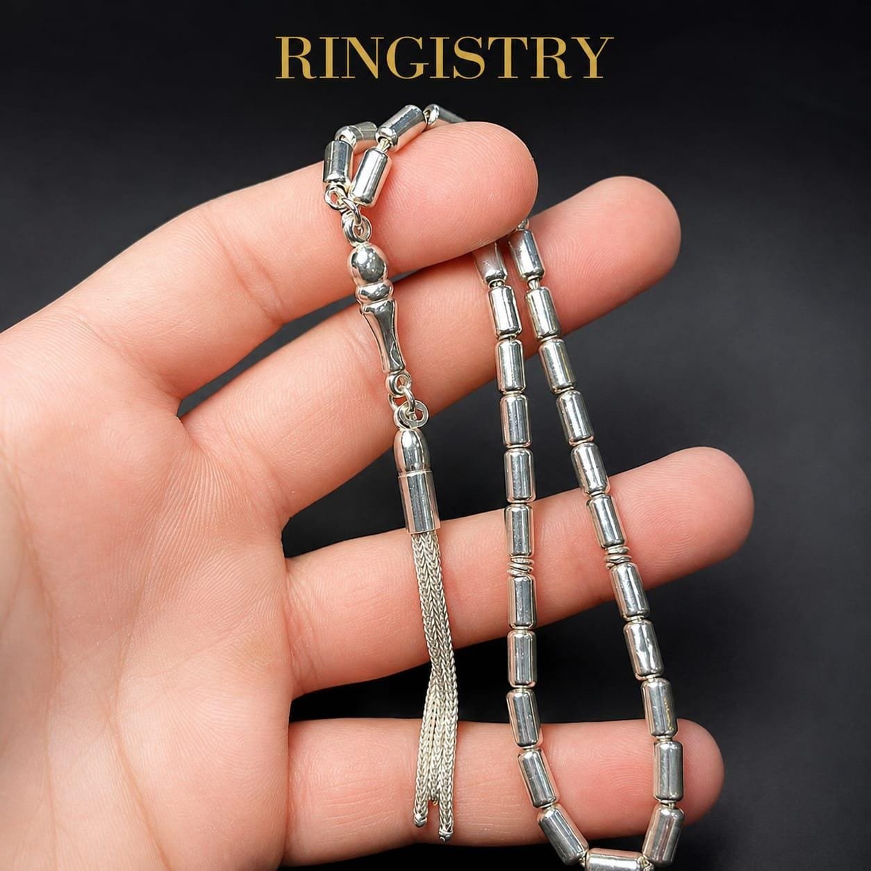 925 Sterling Silver Tasbeeh, 33 Bead Muslim Prayer Beads, Handmade Misbaha Tassel - Image 3