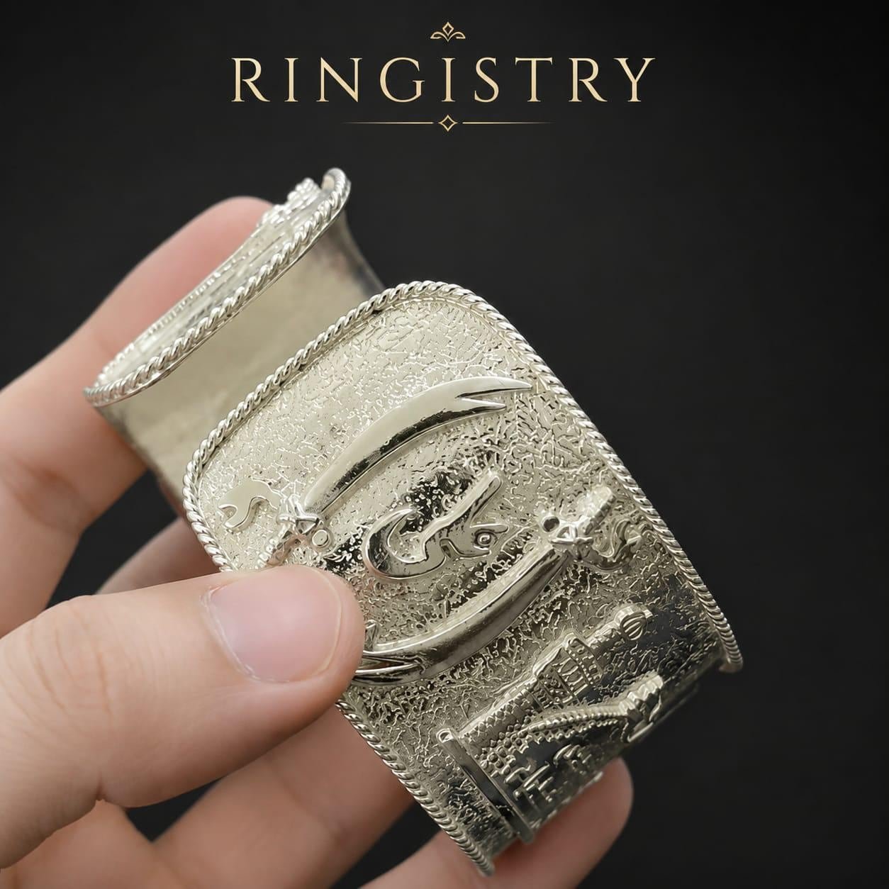 925 Sterling Silver Zulfiqar Sword Cuff Bracelet, Imam Ali Calligraphy Bangle - Image 4
