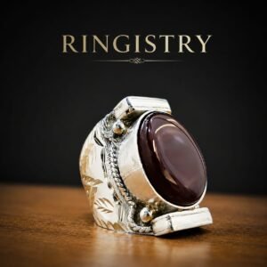 Handmade Yemeni Aqeeq Agate Ring, Sterling Silver 925, Islamic Shia Jewelry, Men's Statement Ring