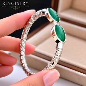 Green Agate Aqeeq Sterling Silver Cuff Bracelet, Adjustable Torque Bangle