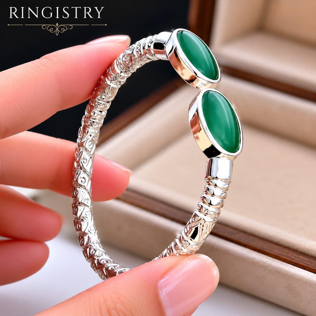 Green Agate Aqeeq Sterling Silver Cuff Bracelet, Adjustable Torque Bangle