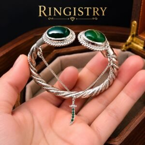 925 Sterling Silver Zulfiqar Sword Cuff Bracelet, Green Agate, ladies bracelet, ladies Bangle, Islamic Jewelry