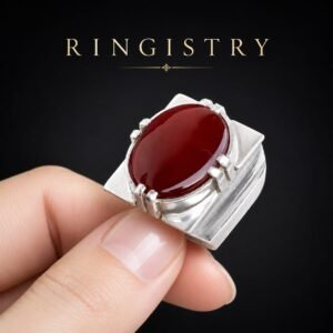 Men's Yemeni Agate Ring: Brown Red Agate Ring, Aqeeq Silver Ring, Sterling Silver 925 Handmade Band