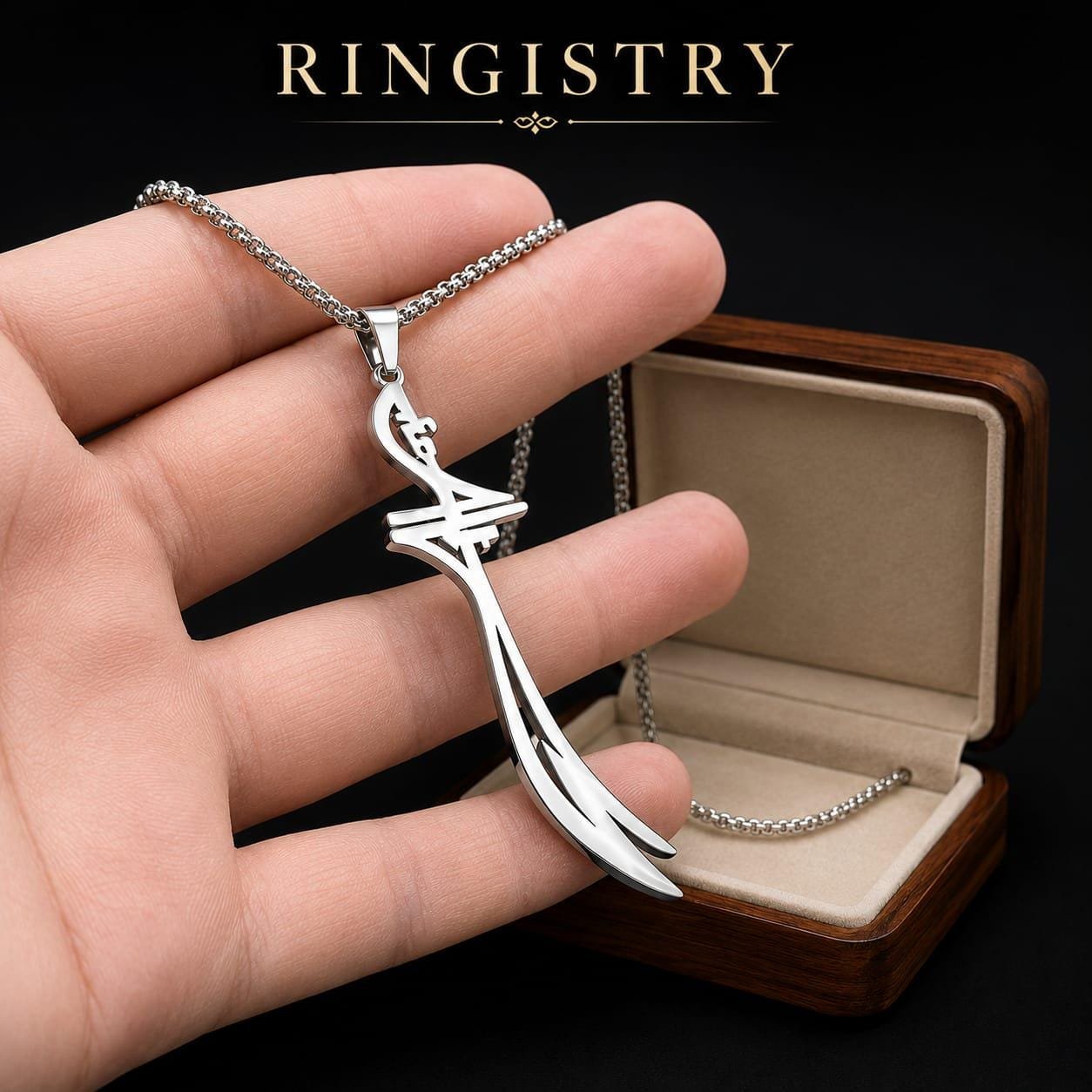 Sterling Silver Zulfiqar Necklace | Arabic Calligraphy Imam Ali Pendant, Muslim Jewelry - Image 2