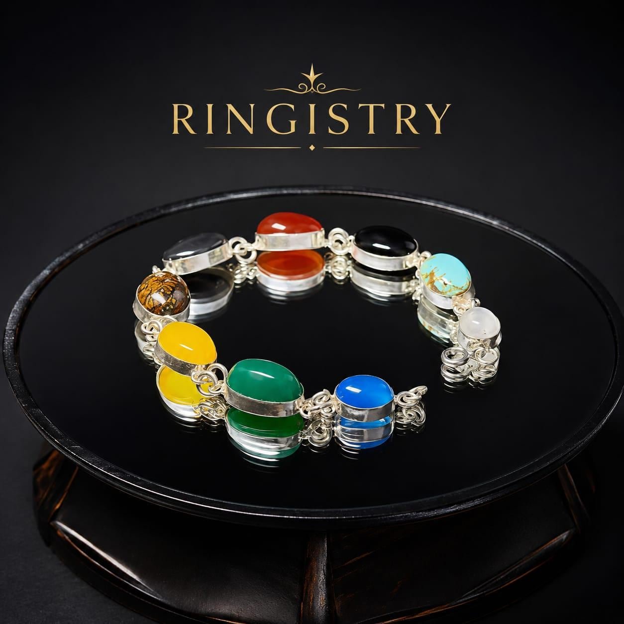 Handmade Sterling Silver Multi Gemstone Bracelet, Adjustable Chakra Jewelry for Women - Image 3