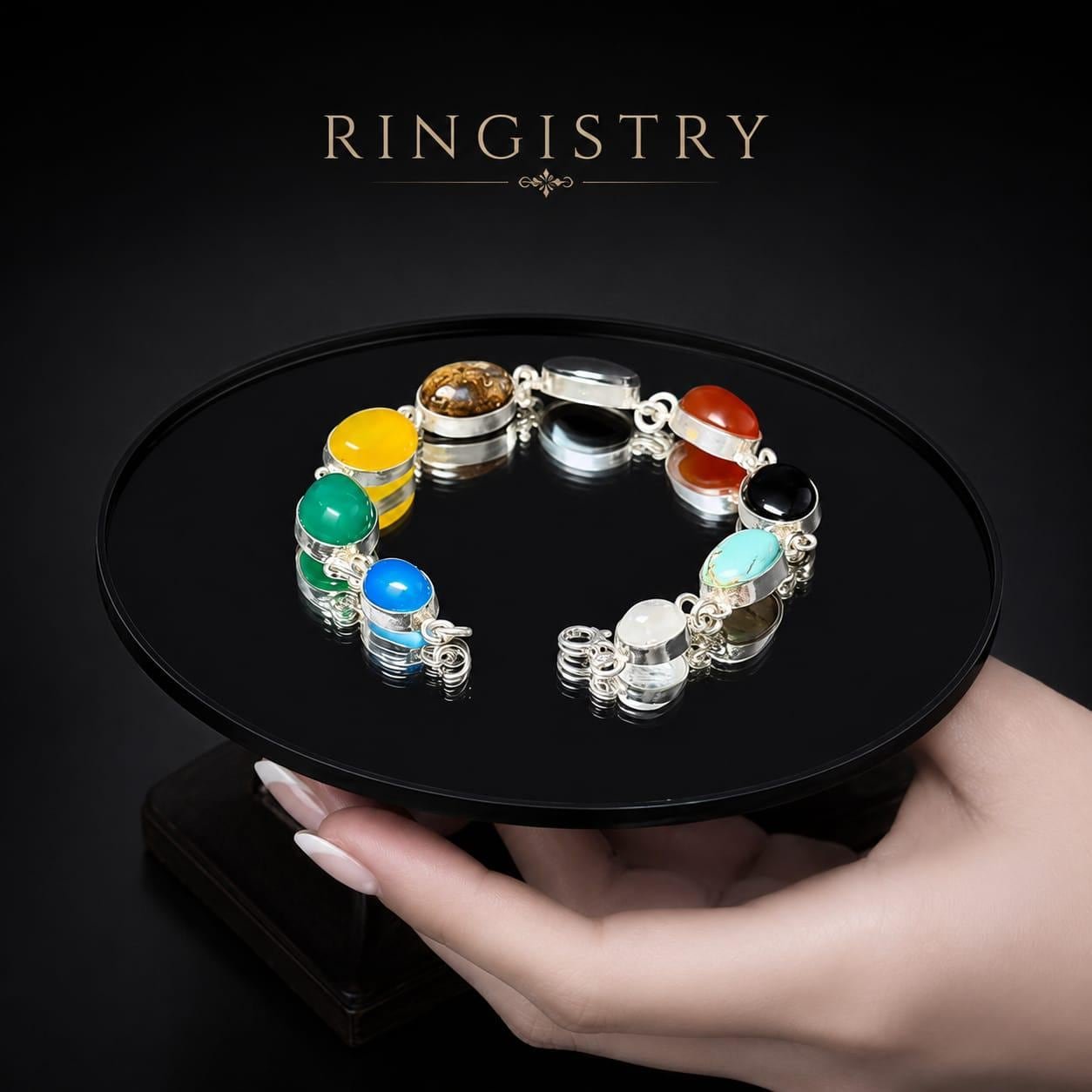 Handmade Sterling Silver Multi Gemstone Bracelet, Adjustable Chakra Jewelry for Women - Image 4