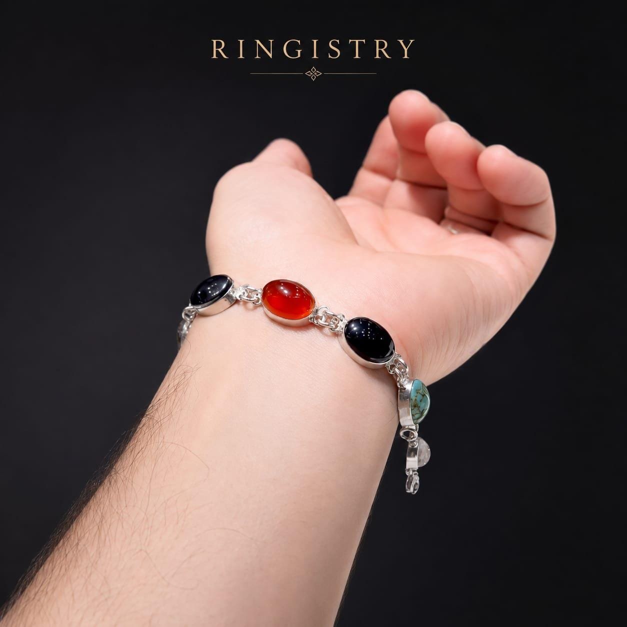 Handmade Sterling Silver Multi Gemstone Bracelet, Adjustable Chakra Jewelry for Women - Image 2
