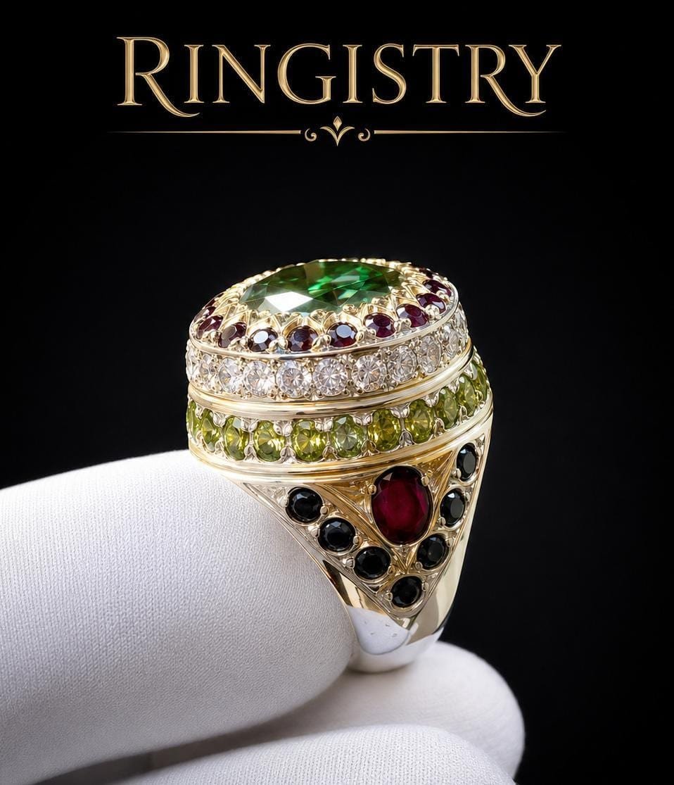5 Ct Green Moissanite Statement Ring, 925 Sterling Silver, Ruby Sapphire Peridot Accents - Image 4