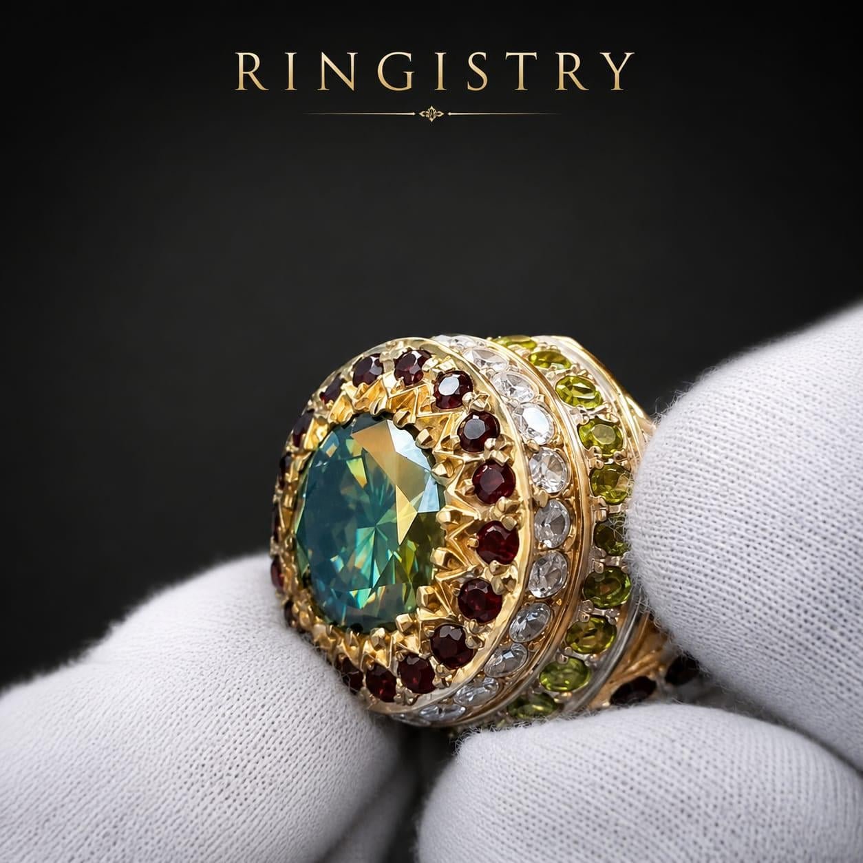 5 Ct Green Moissanite Statement Ring, 925 Sterling Silver, Ruby Sapphire Peridot Accents - Image 5