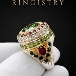 5 Ct Green Moissanite Statement Ring, 925 Sterling Silver, Ruby Sapphire Peridot Accents