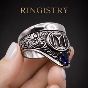 Handmade Blue Sapphire 925 Sterling Silver IYI Kayi Ring, Ottoman Zihgir Thumb Ring