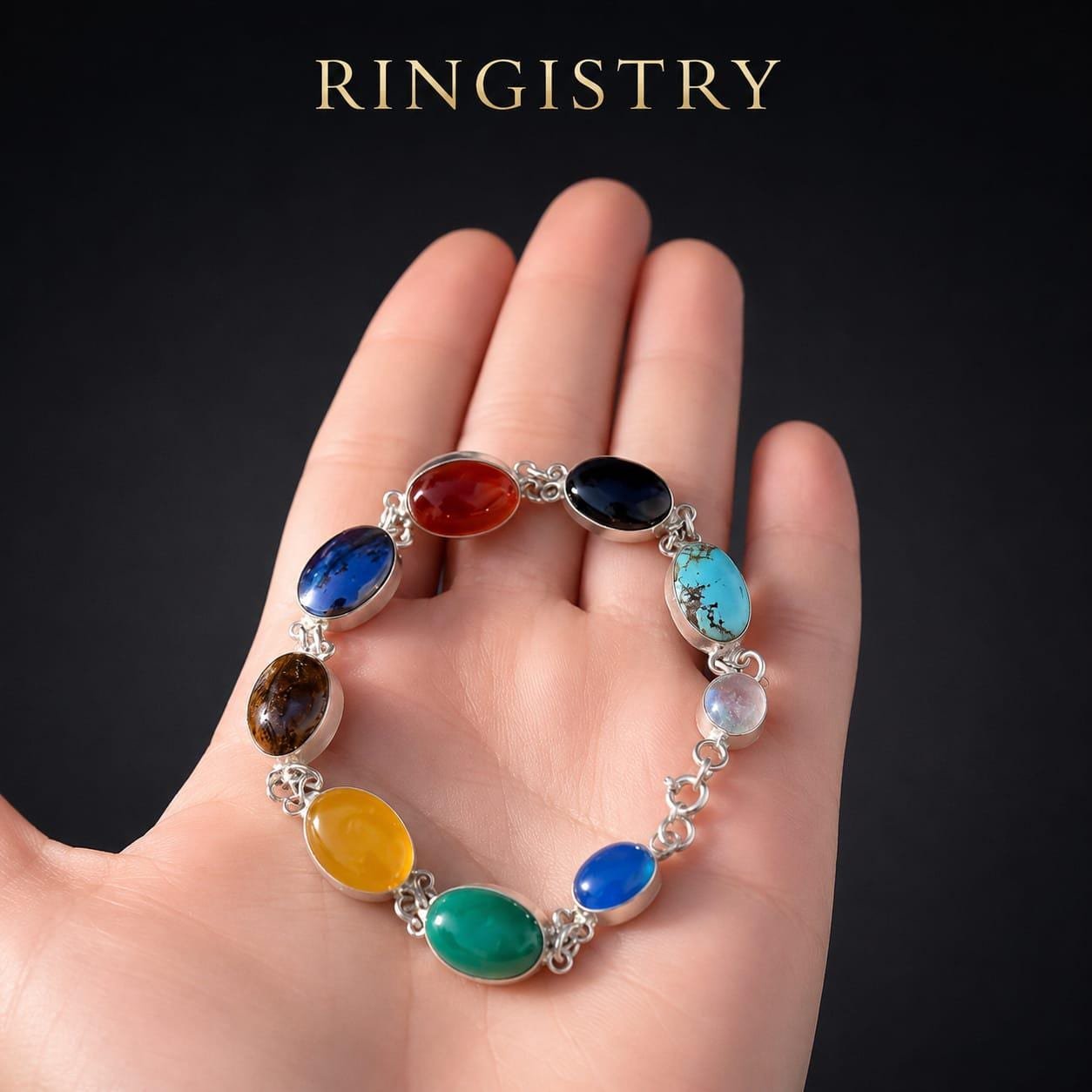 Handmade Sterling Silver Multi Gemstone Bracelet, Adjustable Chakra Jewelry for Women