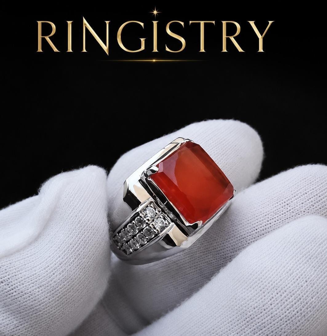 Handmade Red Agate Ring, Yemeni Aqeeq Sterling Silver ring, Islamic Men’s Jewelry, Turkish Style Statement Ring - Image 2