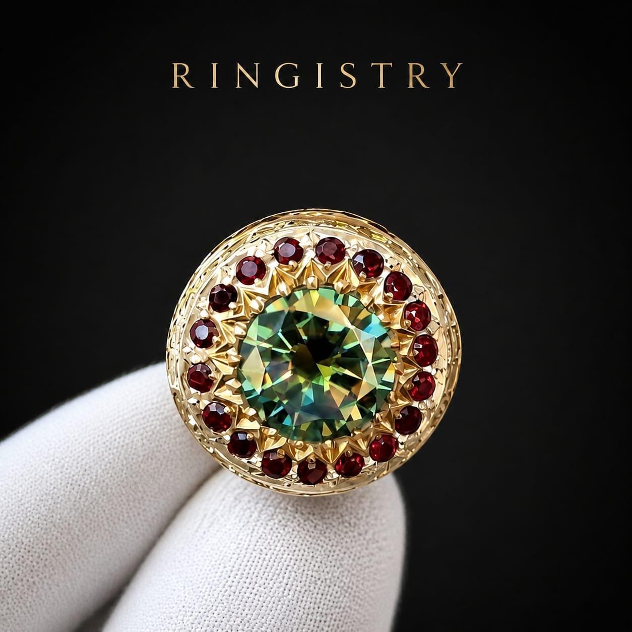5 Ct Green Moissanite Statement Ring, 925 Sterling Silver, Ruby Sapphire Peridot Accents - Image 2