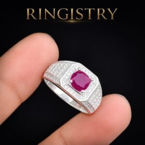 Natural Ruby Ring | 925 Sterling Silver Ring with Zircon Accents | Handmade Red Gemstone Promise Ring | Gift for Her & Him