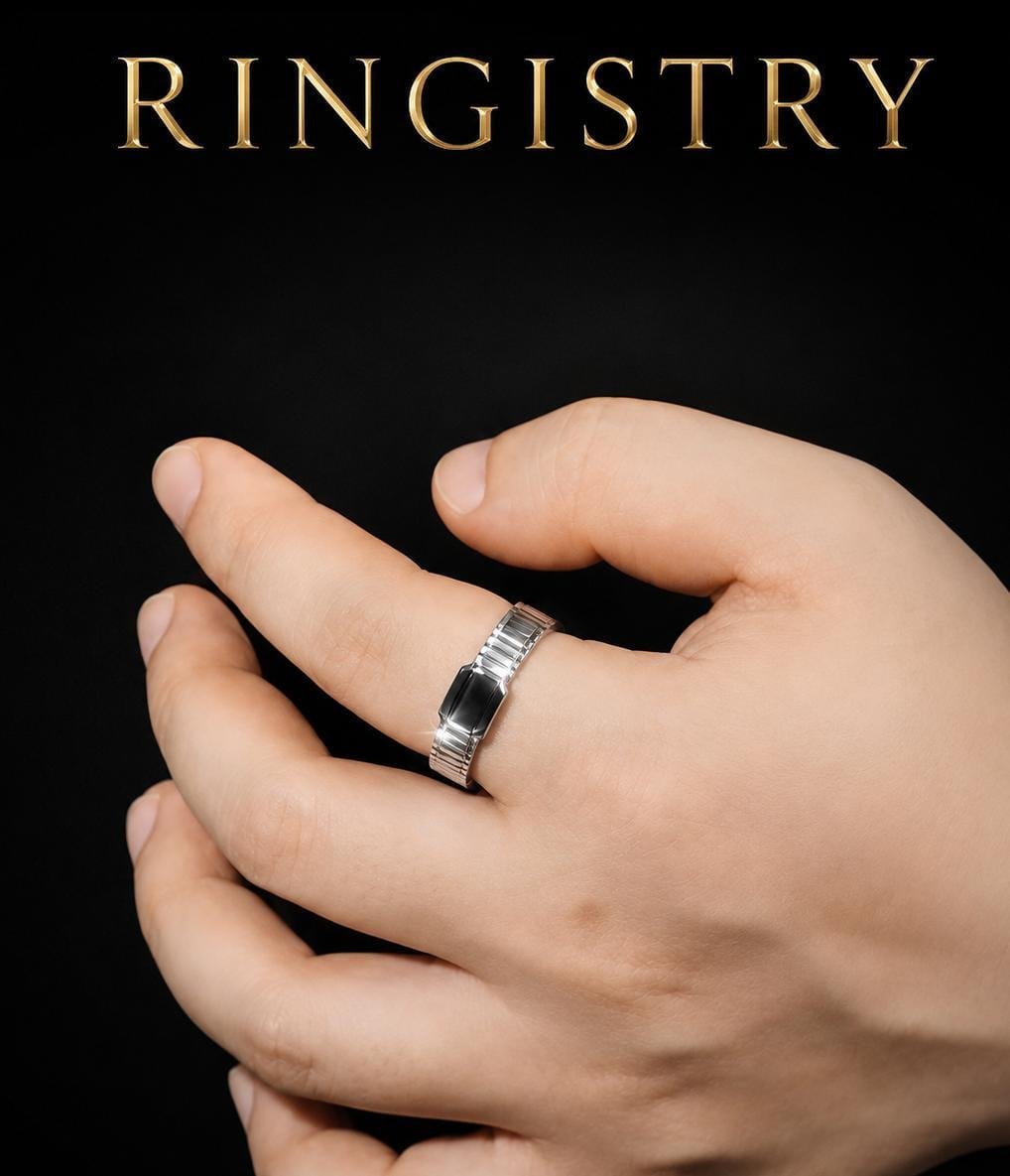 Black Agate Ring for Men, 925 Sterling Silver Wide Ribbed Band, Emerald Cut Black Aqeeq Ring, Minimalist Statement Gift - Image 4