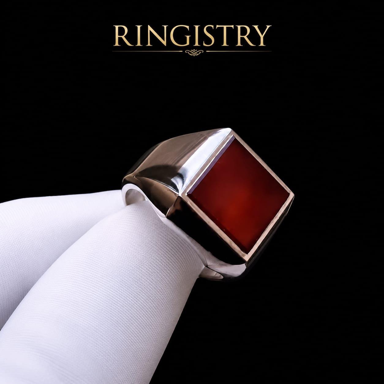Handmade Sterling Silver Yemeni Aqeeq Ring, Brown Carnelian Cushion Signet Islamic Men's Ring - Image 3