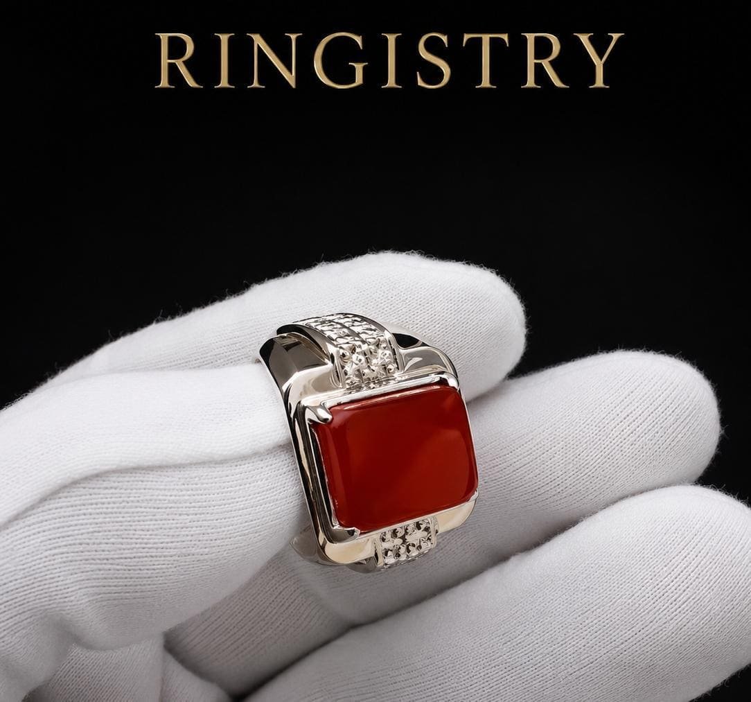 Handmade Red Agate Ring, Yemeni Aqeeq Sterling Silver ring, Islamic Men’s Jewelry, Turkish Style Statement Ring - Image 5