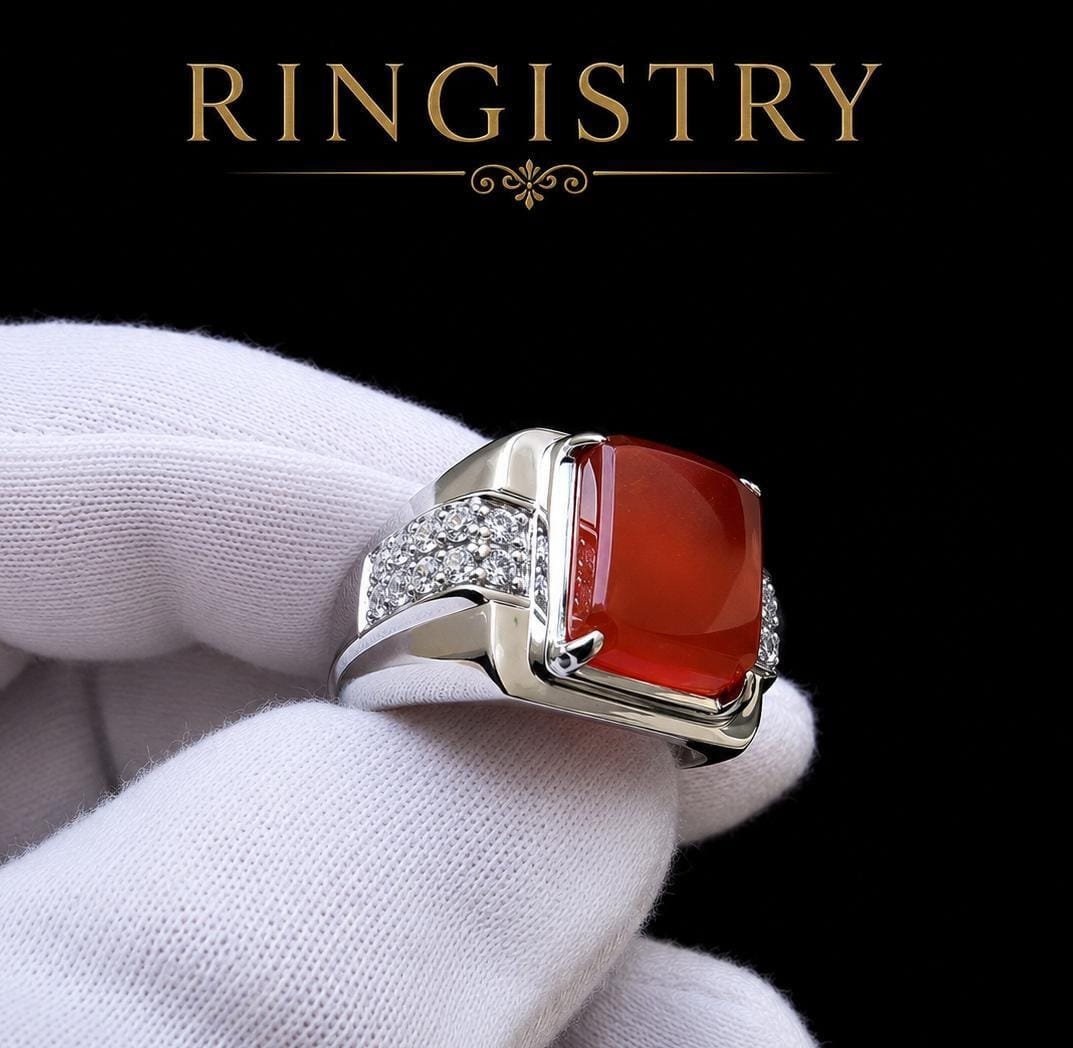 Handmade Red Agate Ring, Yemeni Aqeeq Sterling Silver ring, Islamic Men’s Jewelry, Turkish Style Statement Ring - Image 3