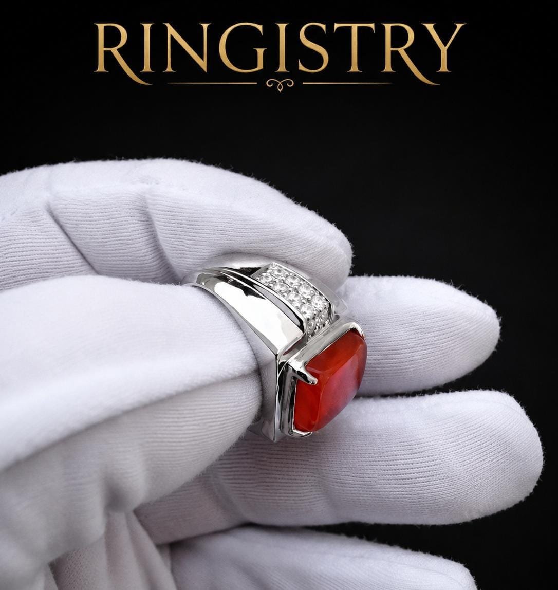 Handmade Red Agate Ring, Yemeni Aqeeq Sterling Silver ring, Islamic Men’s Jewelry, Turkish Style Statement Ring - Image 7