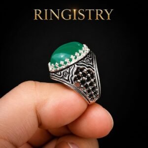 Handmade Green Agate Yemeni Agate Ring, 925 Sterling Silver Islamic Shia Men's Jewelry, Islamic Ring