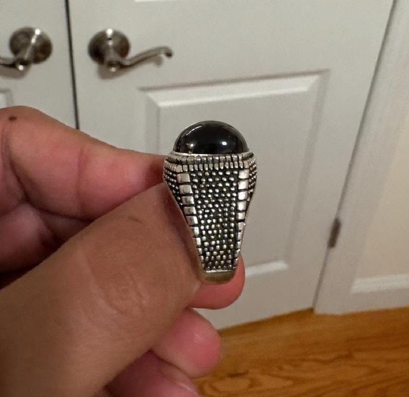 Men's Black Agate Ring, Vintage Style Silver Ring, Handmade Aqeeq Statement Ring, Unique Gift for Him - Image 2