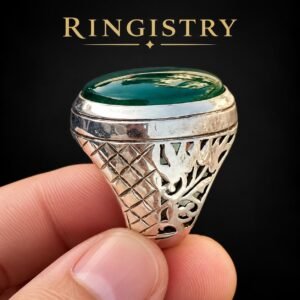 Green Agate Men's Ring, 925 Sterling Silver Oval Gemstone Ring