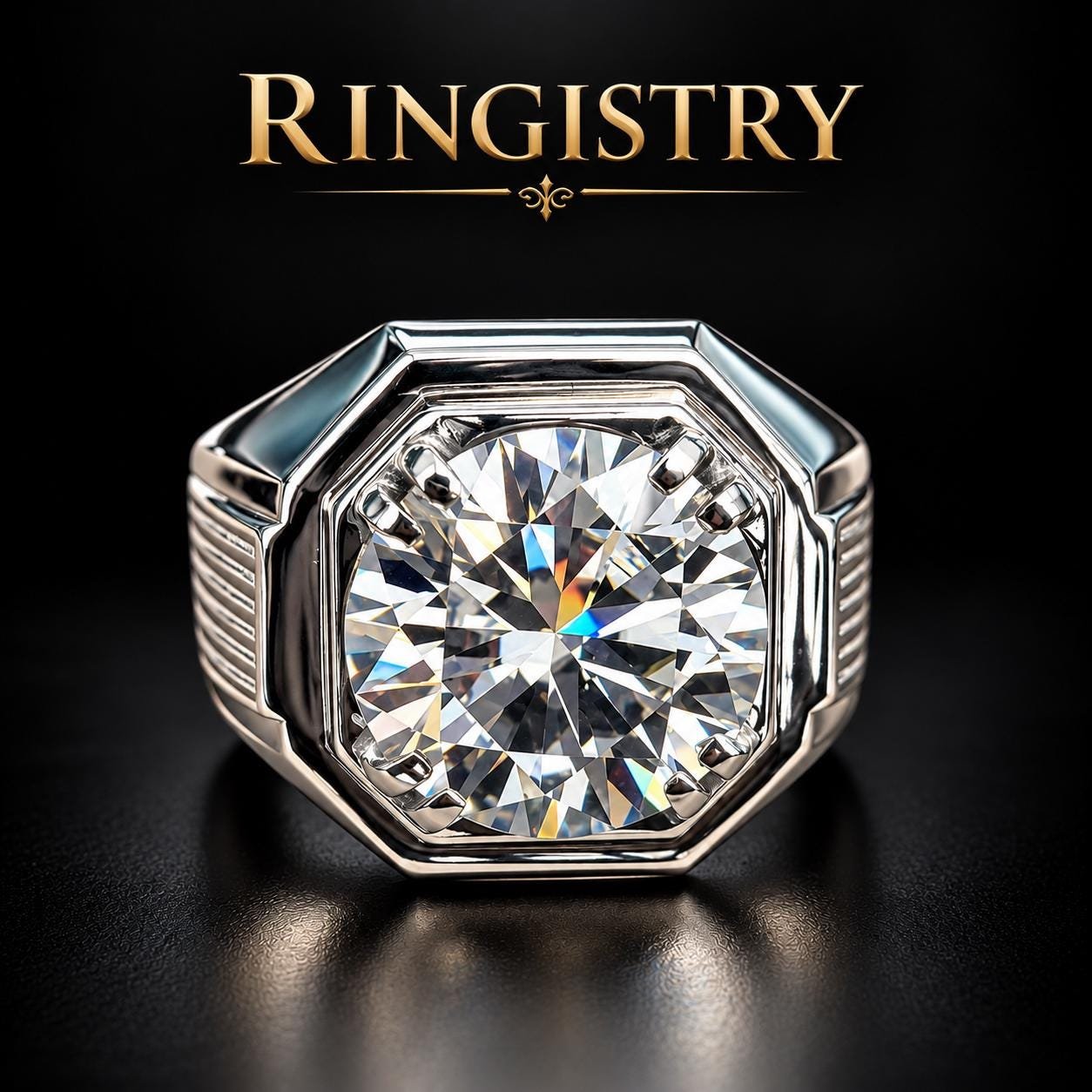 Men's White Moissanite Ring, 925 Sterling Silver, Round Cut Statement Ring, Engagement Gift for Him - Image 2