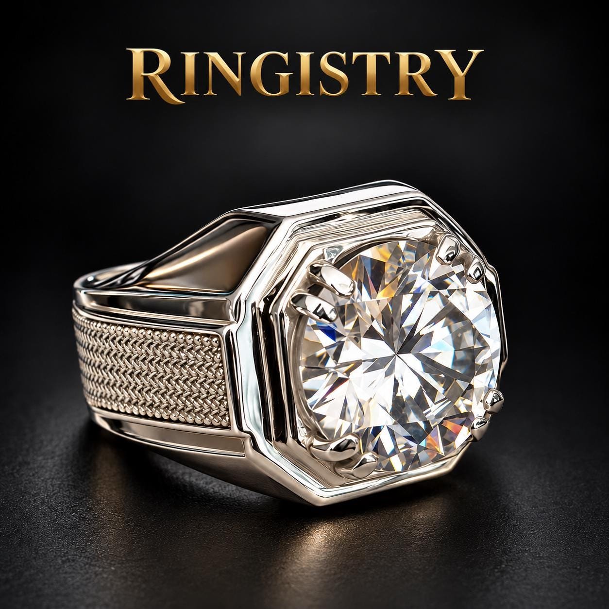 Men's White Moissanite Ring, 925 Sterling Silver, Round Cut Statement Ring, Engagement Gift for Him - Image 4