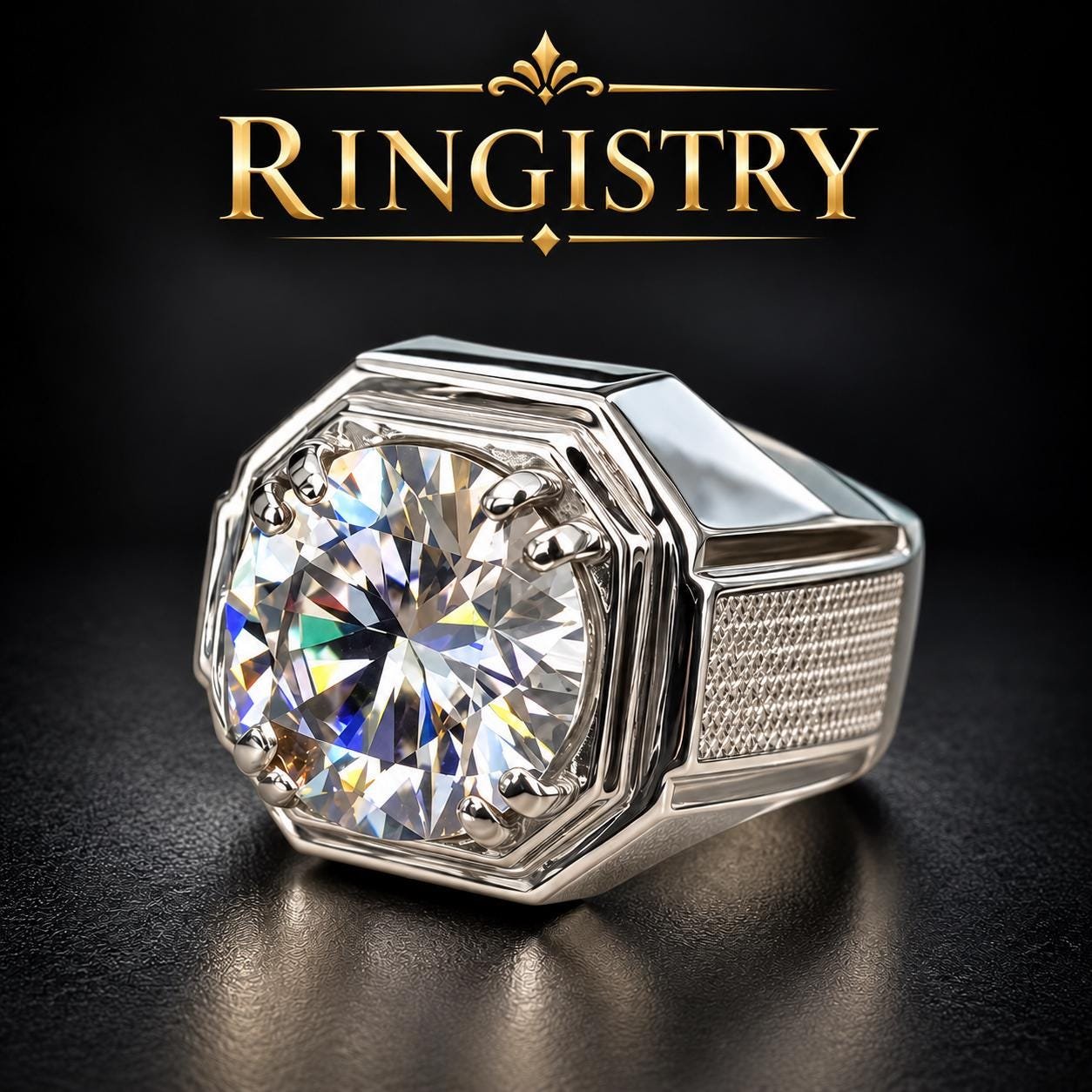 Men's White Moissanite Ring, 925 Sterling Silver, Round Cut Statement Ring, Engagement Gift for Him - Image 3