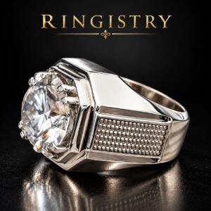 Men's White Moissanite Ring, 925 Sterling Silver, Round Cut Statement Ring, Engagement Gift for Him