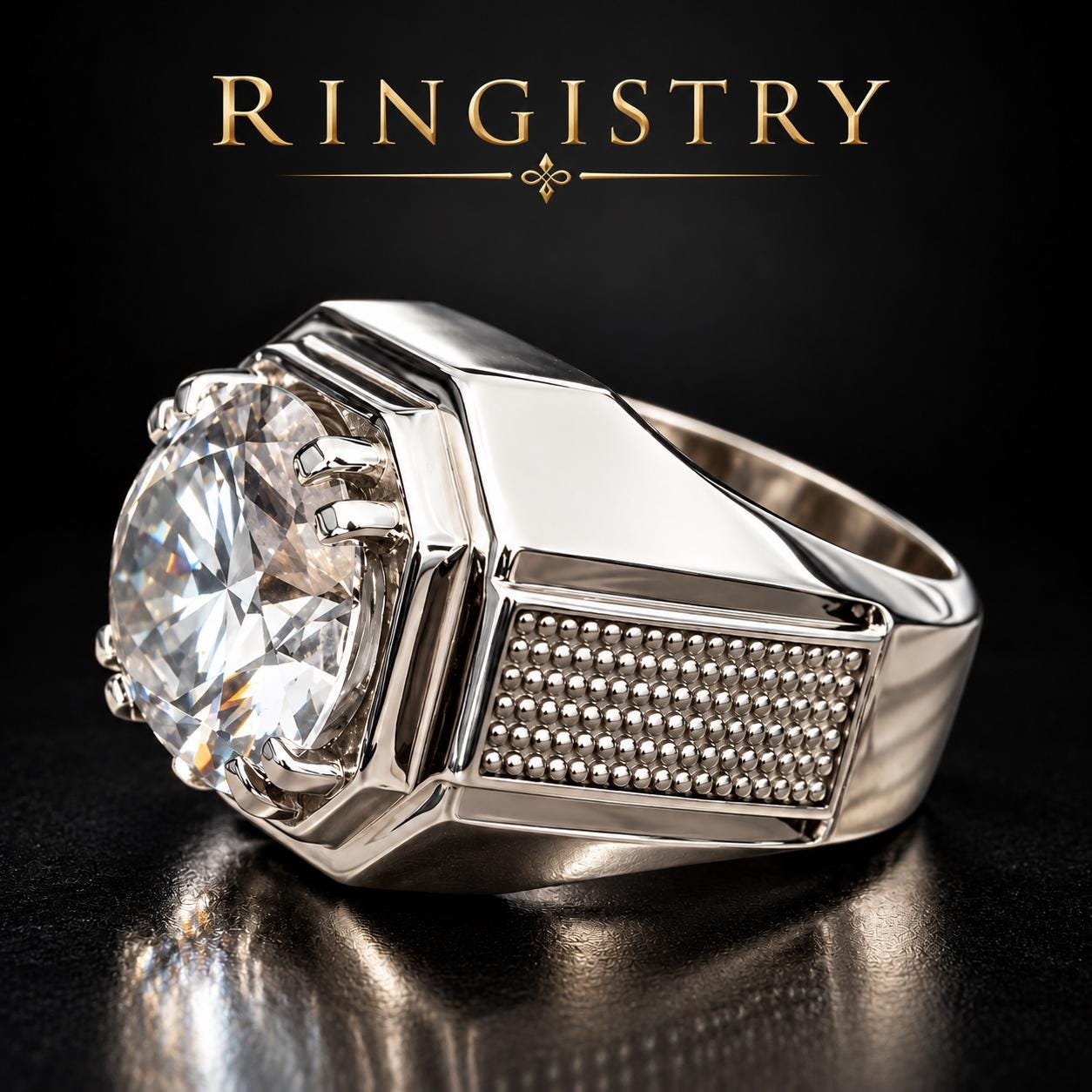 Men's White Moissanite Ring, 925 Sterling Silver, Round Cut Statement Ring, Engagement Gift for Him