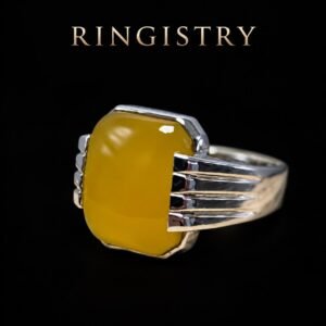Yellow Agate Ring for Men, Zard Aqeeq Gemstone Ring, Sterling Silver Band